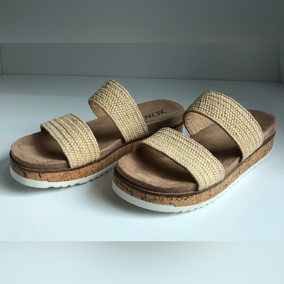 XOXO Delmar Women’s 8.5 M Double Band Flat Form Slip On Sandal Light Beige - Picture 3 of 8